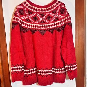 NWT J.Jill Womens Red Fair Isle Wool Blend Sweater Size XL Womens
